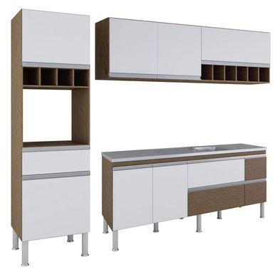 Cozinha Compacta Prisma 3 Peas, 236Cm, Amendoa e Branco