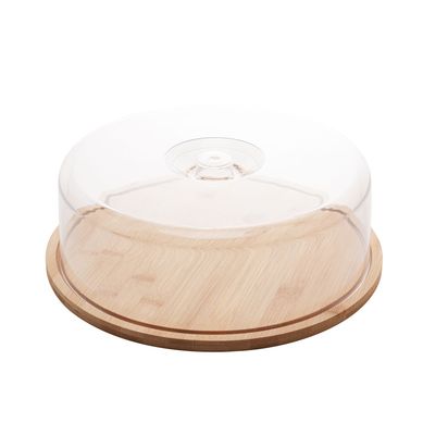 Prato para Bolo de Bambu com Tampa Plastico Lyor