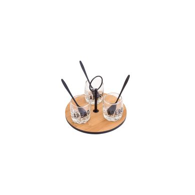 Conjunto Band Bambu com3 Molhe de Vidro e 3 Colheres