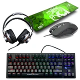 Kit com 1 Mouse Gamer Strike + 1 Mousepad Extreme Speed + 1 Teclado Gamer Mecanico + 1 Headset Gamer