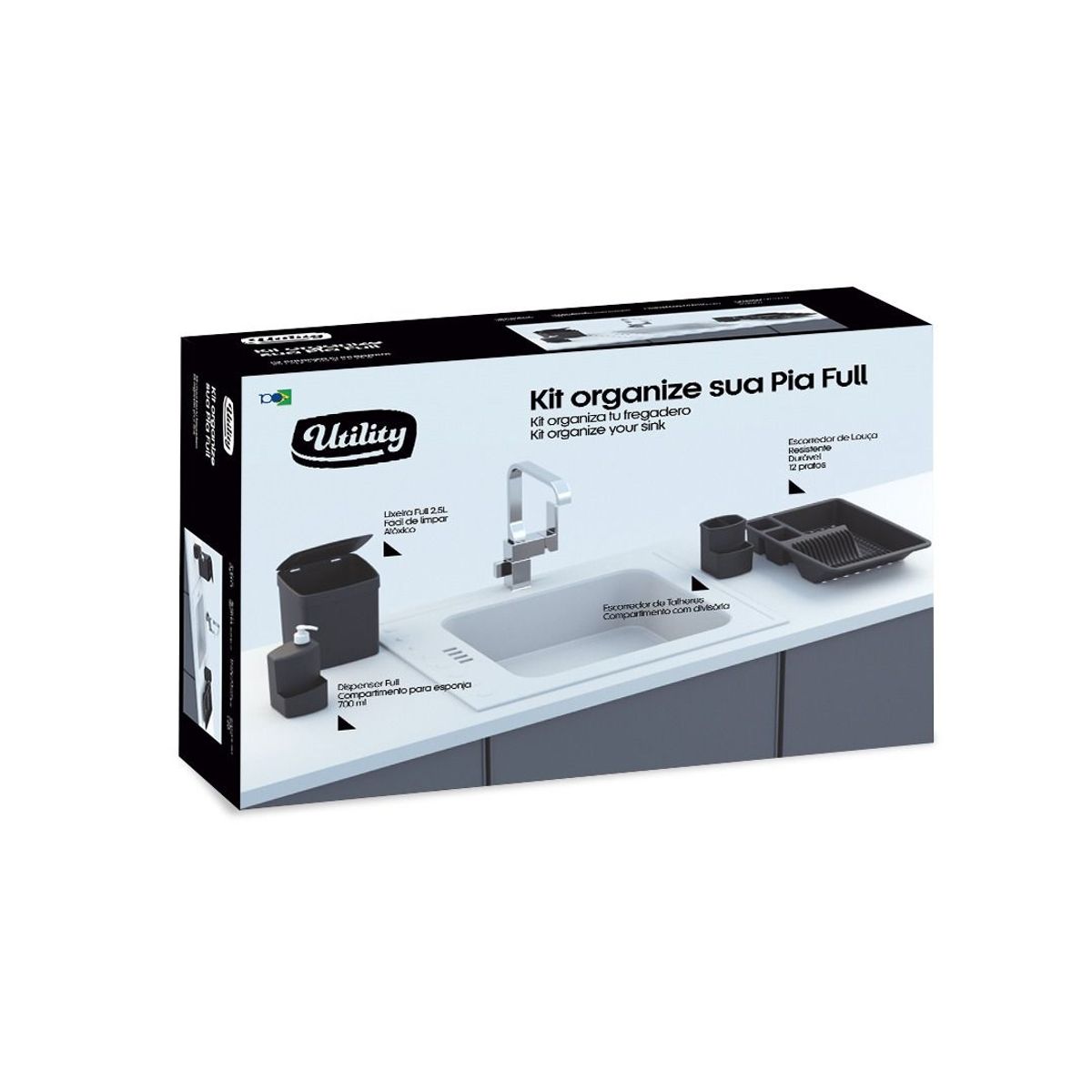 Kit Organize Sua Pia Full 4 Pcs Preto, marca Utility - Foto 2