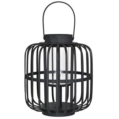 Farol Bambu Vidro 24X29cm Just Home Collection