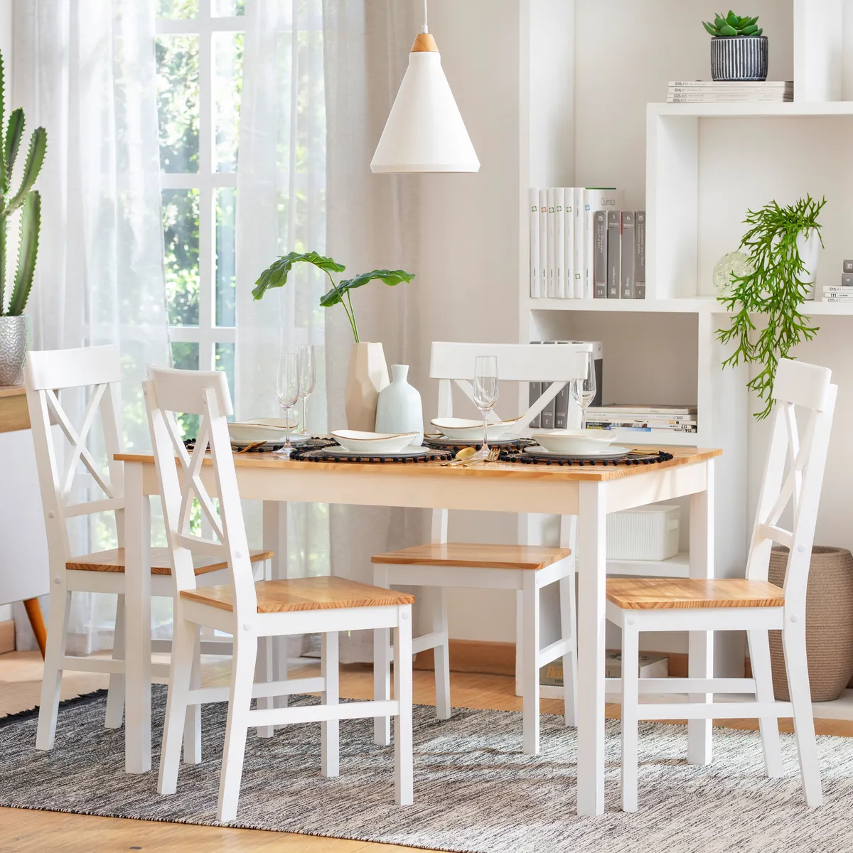 Conjunto de Jantar Madeira Natural Branca, Mesa com 4 Cadeiras Just Home Collection, marca Just Home Collection - Foto Principal