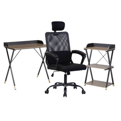 Kit com 1 Conjunto de Mesa e Prateleira Bachelor + 1 Cadeira de Escritorio Paolino Preto