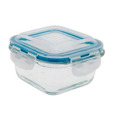 Pote de Vidro Quadrado de 520Ml Com Tampa Transparente Anel e Colorido - Oikos