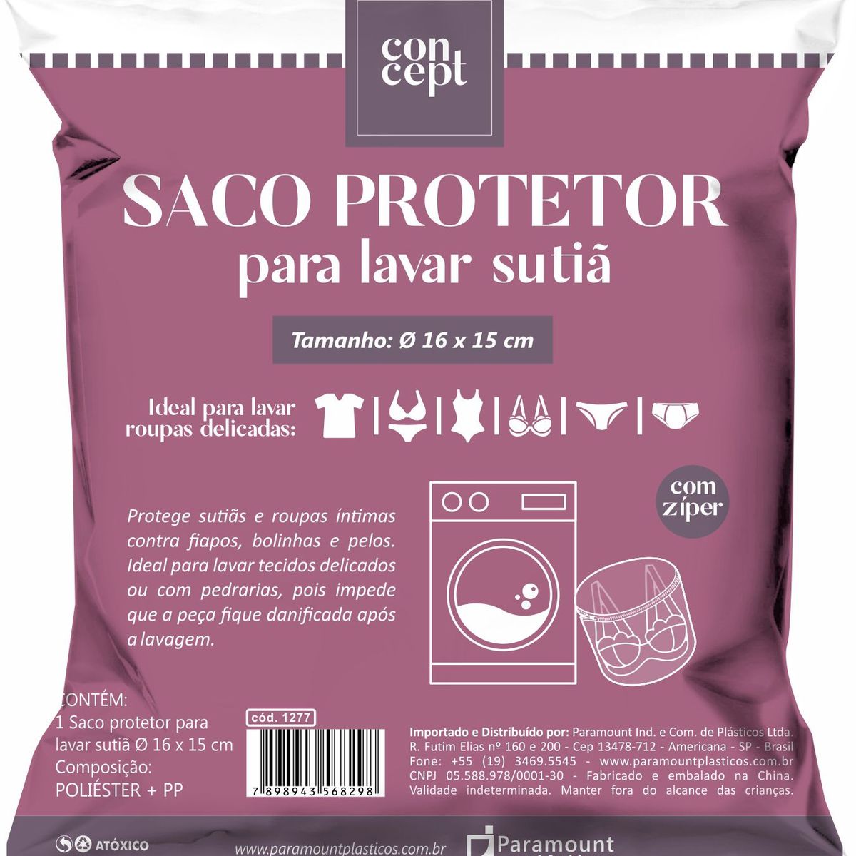 Saco Protetor para Lavar Sutiã Ø 16 X 15 Cm, marca Paramount - Foto Principal