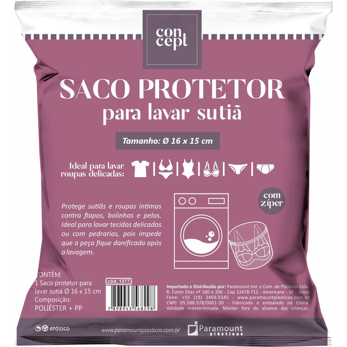 Saco Protetor para Lavar Sutiã Ø 16 X 15 Cm, marca Paramount - Foto Principal