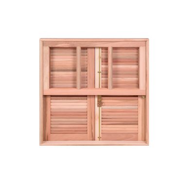 Janela Veneziana Guilhotina Quadriculada Madeira Eucalipto Natural 2 Folhas Central 100x100x12cm Pop