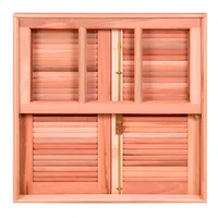 Janela Veneziana Guilhotina Quadriculada Madeira Eucalipto Natural 2 Folhas Central 100x100x12cm Pop