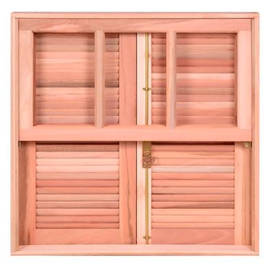Janela Veneziana Guilhotina Quadriculada Madeira Eucalipto Natural 2 Folhas Central 100x140x12cm Pop