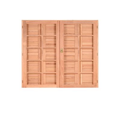 Janela Veneziana Quadriculada Madeira Eucalipto Natural 4 Folhas Central 120X120X12cm Gold