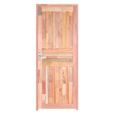 Porta Montada de Giro Madeira Macica Eucalipto Natural Direita 213x74,5x12cm Americana