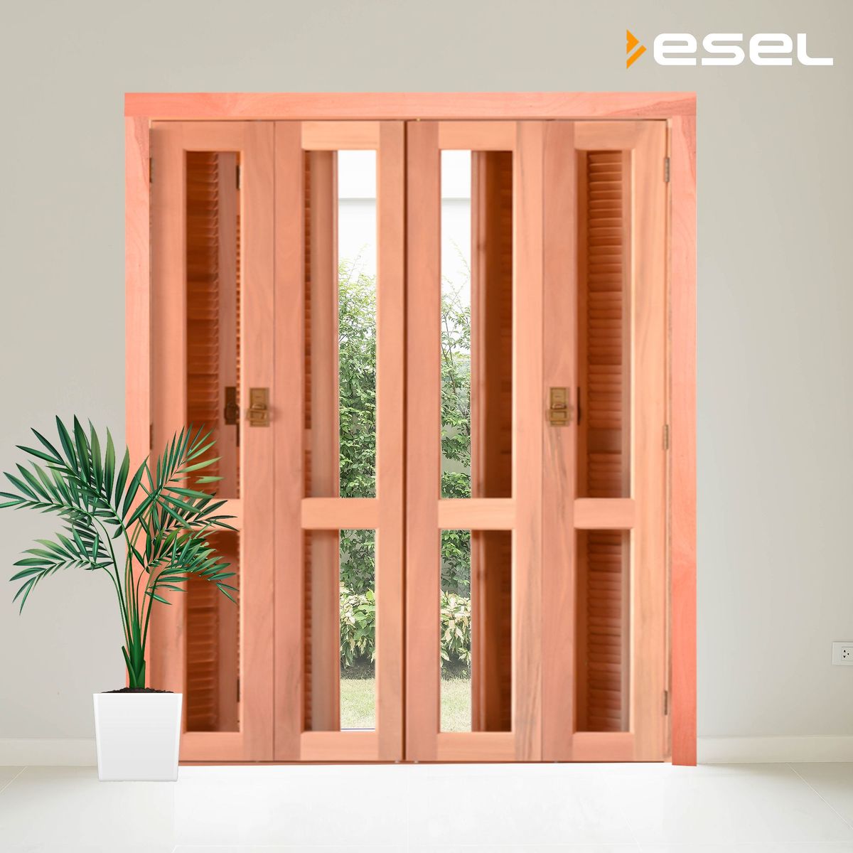 Porta Veneziana Madeira Eucalipto Natural 4 Folhas Móveis 216x200x14cm Gold, marca Esel - Foto 2