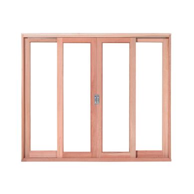 Janela de Correr Madeira Eucalipto Natural 4 Folhas Central 100x120x12cm Pop