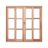 Janela de Correr Quadriculada Madeira Eucalipto Natural 4 Folhas Central 100x140x12cm Pop