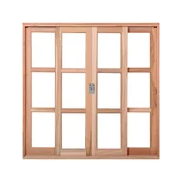 Janela de Correr Quadriculada Madeira Eucalipto Natural 4 Folhas Central 100x140x12cm Pop