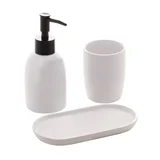 Kit de Acessórios para Bancada 3 peças em Cerâmica Branco e Rose