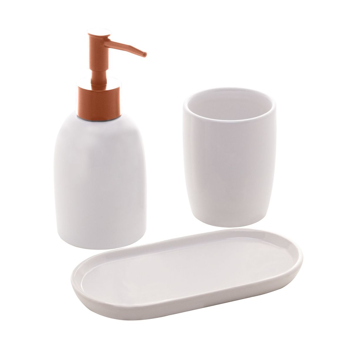 Kit de Acessórios para Bancada 3 peças em Cerâmica Branco e Preto, marca Lyor - Foto Principal