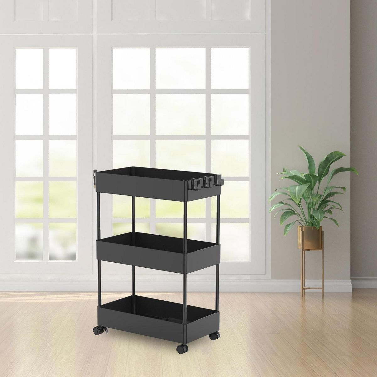 Estante Multiuso com Rodas 3 Níveis Preto Just Home Collection, marca Just Home Collection - Foto 2