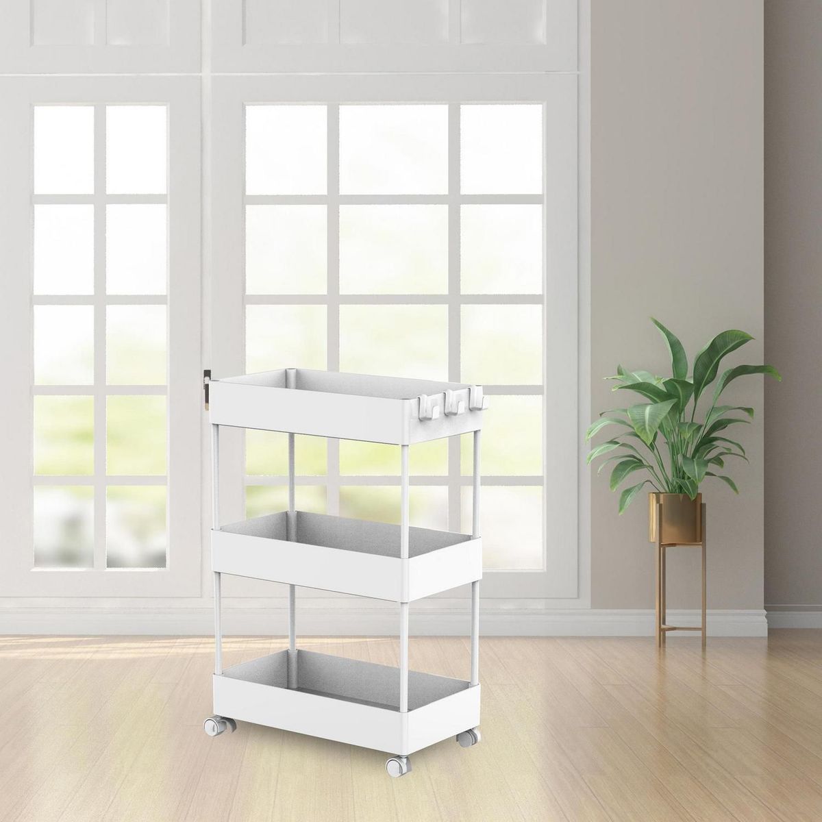 Estante Multiuso com Rodas 3 Níveis Branco Just Home Collection, marca Just Home Collection - Foto 2