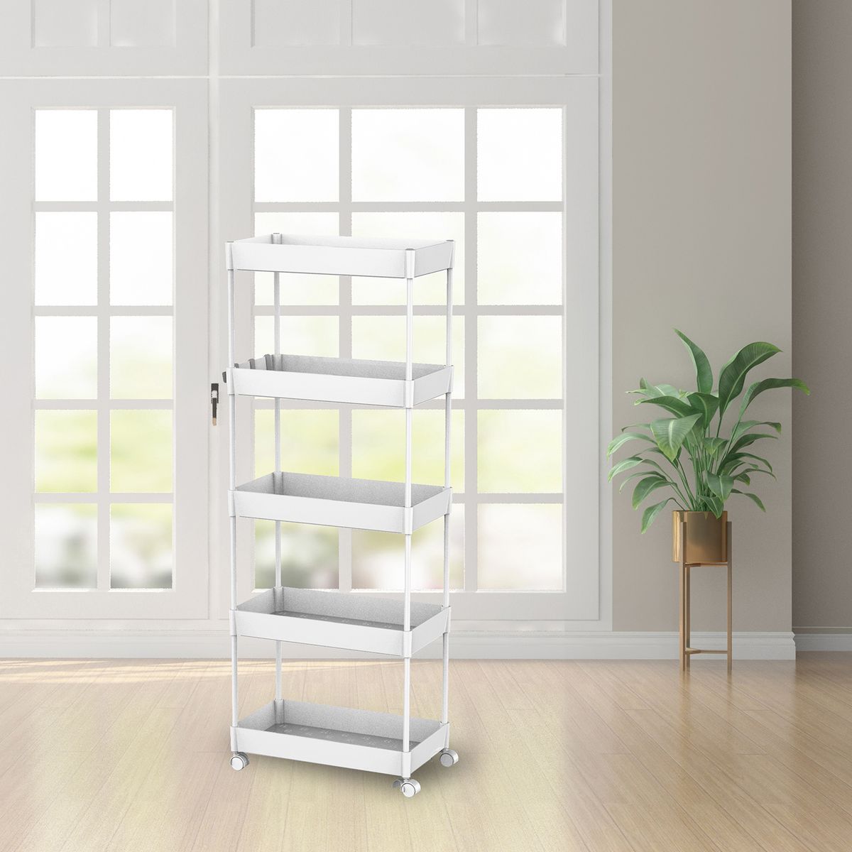 Estante Multiuso com Rodas 5 Níveis Branco Just Home Collection, marca Just Home Collection - Foto 2