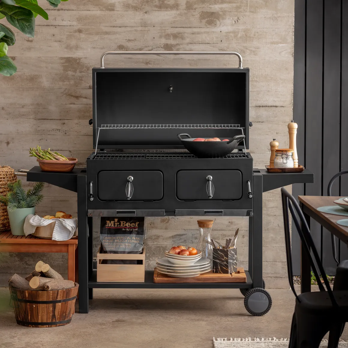 Churrasqueira a carvão com bandeja e tampa 109x162cm Mr Beef