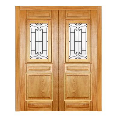 Portal Montado de Giro Frisada Madeira Macica Tauari Natural 2 Folhas Central 213,5x191x14cm