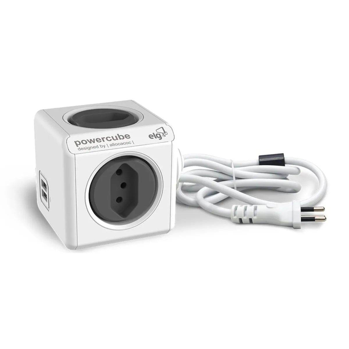 Adaptador 4 Tomadas E 2 Usb 3M Powercube Pwc-X4U/3M Cinza Elg, marca Elg - Foto Principal
