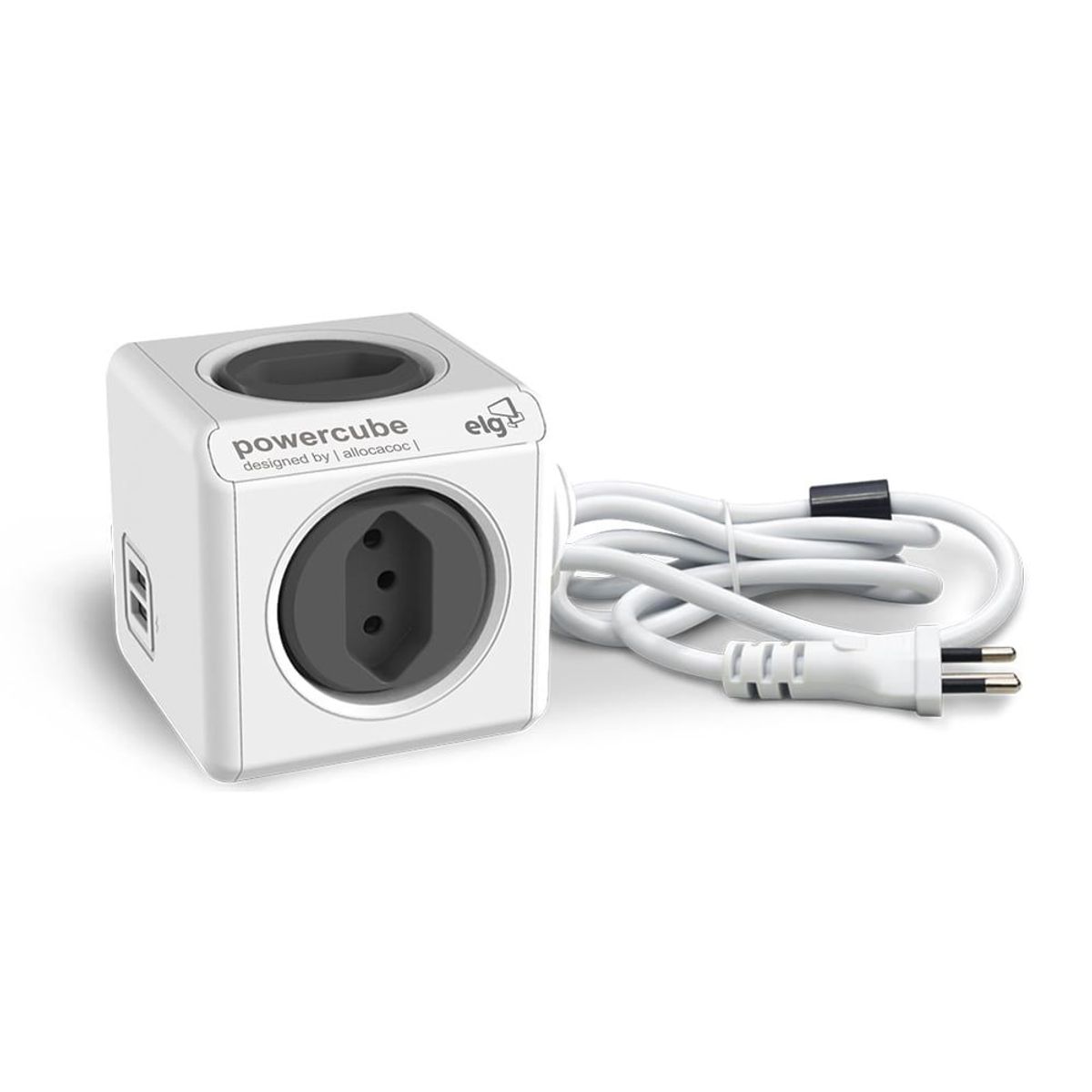 Adaptador 4 Tomadas E 2 Usb 3M Powercube Pwc-X4U/3M Cinza Elg, marca Elg - Foto Principal
