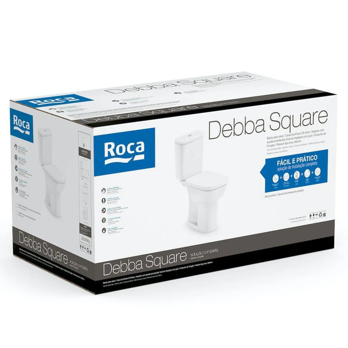 Kit Vaso Sanitário com Caixa Acoplada e Assento Branco Duplo Acionamento 3/6L Saída Vertical Square Roca, marca Roca - Foto 2
