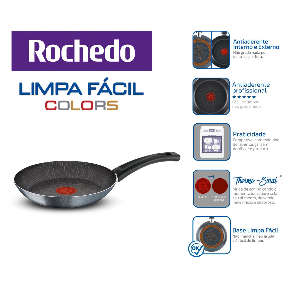Frigideira Antiaderente Rochedo Limpa Fácil Colors 22cm, marca Rochedo - Foto 2