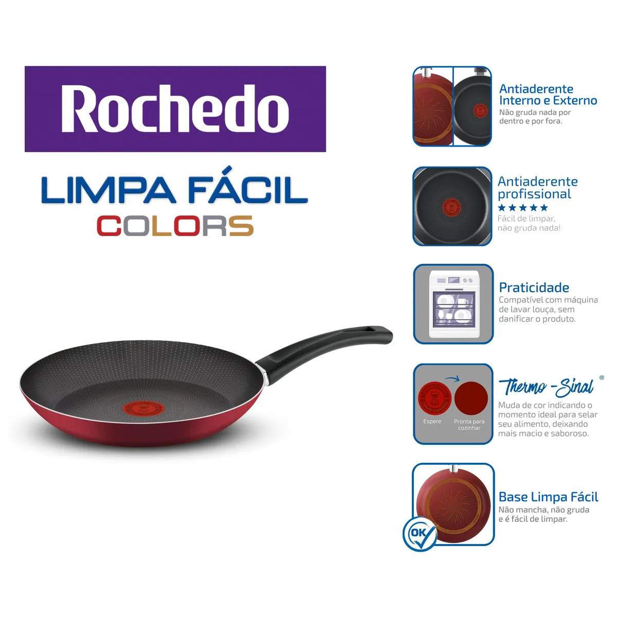 Frigideira Antiaderente Rochedo Limpa Fácil Colors 26cm Rochedo, marca Rochedo - Foto 2