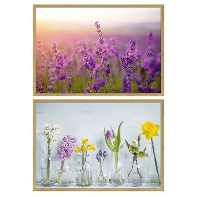 Kit 1 Quadro com Vidro Flores Artimage + 1 Quadro com Vidro Flores Lavanda rtimage
