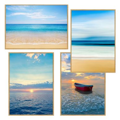 Kit 1  Quadro Praia Mar 3 + 1 Quadro Praia Mar 2 + 1 Quadro Praia Mar 4 + 1 Quadro Praia Barco