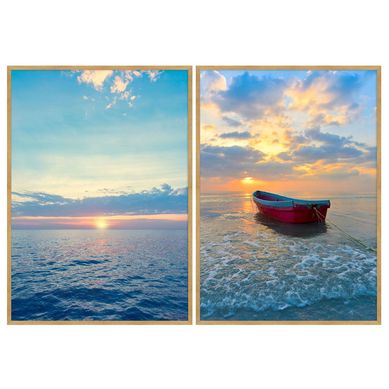 Kit 1 Quadro com Vidro Praia Mar 4 Artimage + 1 Quadro com Vidro Praia Barco Artimage
