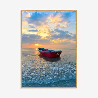 Quadro com Vidro Praia Barco 70x50cm Artimage