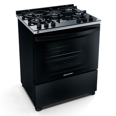 Fogo Brastemp 5 Bocas Preto com Mesa de Vidro e Turbo Chama