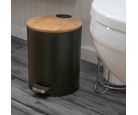 Lixeira 5 Litros com Tampa de Bambu em Metal Preto Just Home Collection