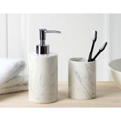 Porta Sabonete Liquido Ceramica Marmorizado Branco Just Home Collection