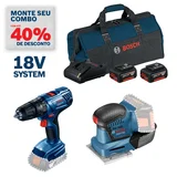 Kit Furadeira Parafusadeira 1/2 18V e Lixadeira Orbital 18V 2 Baterias, Carregador Bivolt e Bolsa