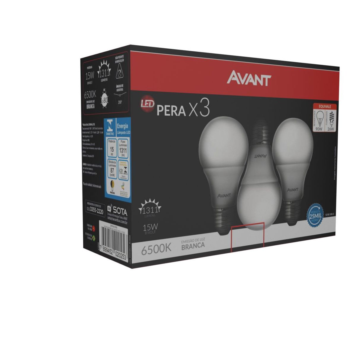 Kit Lâmpada Pera LED 15W 6500K Bivolt Luz Branca Bivolt com 3 Unidades, marca Avant - Foto 2