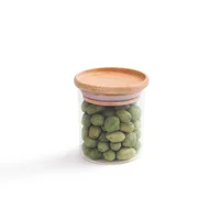 Pote de Vidro Empilhável com Tampa de Bambu Circular Mantimento 200ml Oikos