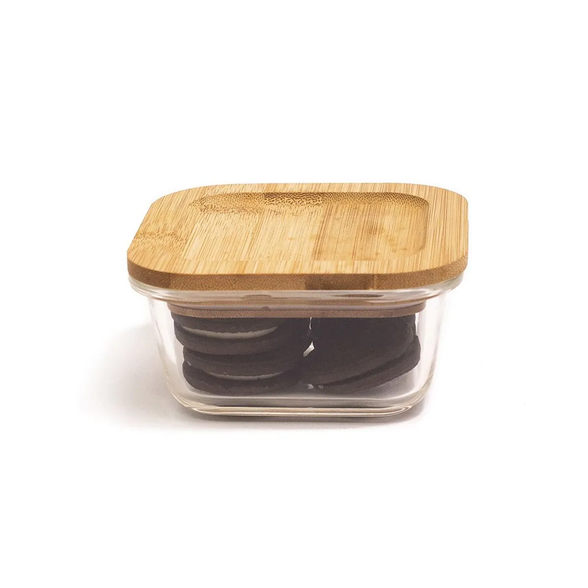 Pote de Vidro com Tampa de Bambu Quadrado Raso 320ml Oikos, marca Oikos - Foto Principal