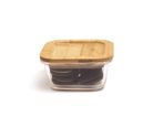 Pote de Vidro com Tampa de Bambu Quadrado Raso 320ml Oikos