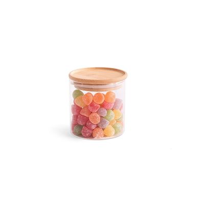 Pote de Vidro Empilhvel com Tampa de Bambu Circular Mantimento 400ml Oikos