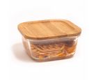 Pote de Vidro com Tampa de Bambu Quadrado Raso 520ml Oikos