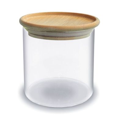Pote de Vidro Empilhvel com Tampa de Bambu Circular Mantimento 500ml Oikos