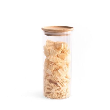 Pote de Vidro Empilhvel com Tampa de Bambu Circular Mantimento 800ml Oikos