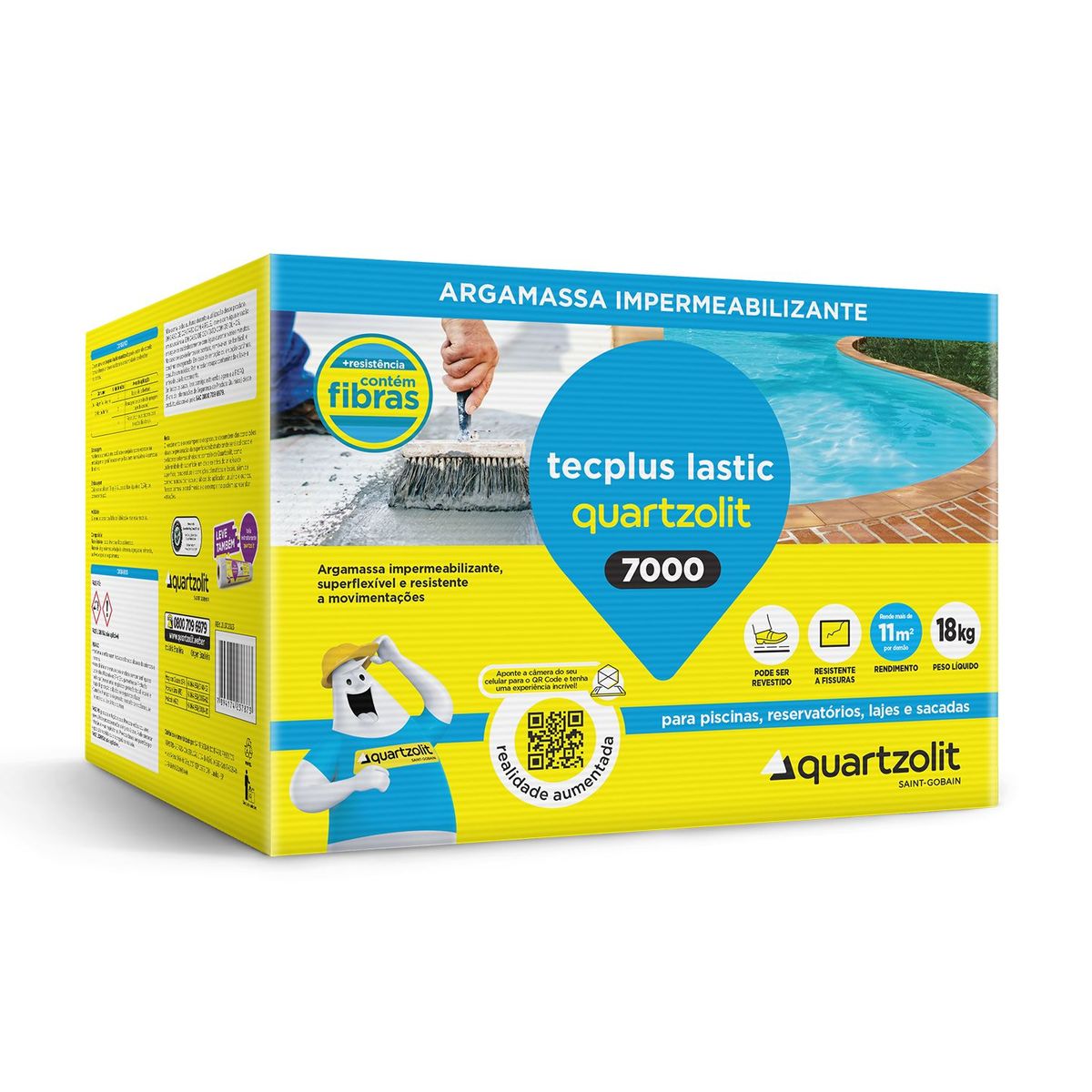 Revestimento Impermeabilizante Tecplus Lastic 7000 Caixa 18Kg Flexível com Fibras Quartzolit, marca Quartzolit - Foto 2