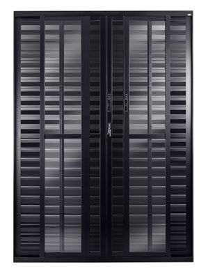 Porta Balco Veneziana de Correr Alumnio Preto 6 Folhas Central 210x150x12cm Topsul